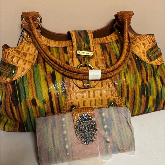 Sharif Brown and Green Satchel with Wallet - Picture 1 of 1